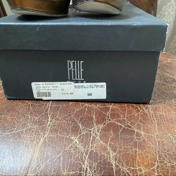 Pelle Moda gold braided ankle heel sandals 8