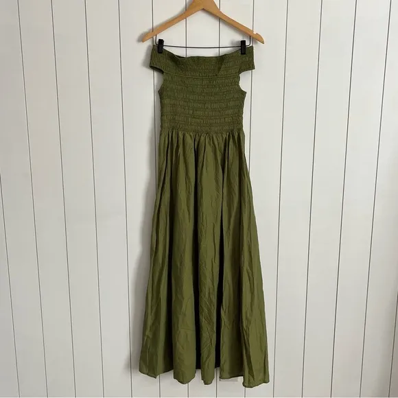 Petal &amp; Pup Tessa Off Shoulder Midi Dress in Olive