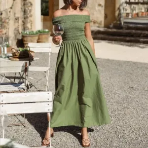 Petal &amp; Pup Tessa Off Shoulder Midi Dress in Olive