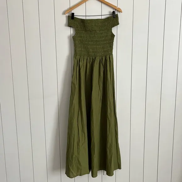 Petal &amp; Pup Tessa Off Shoulder Midi Dress in Olive