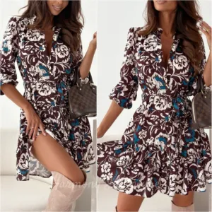Petal Drift Long Sleeve Dress - Chocolate