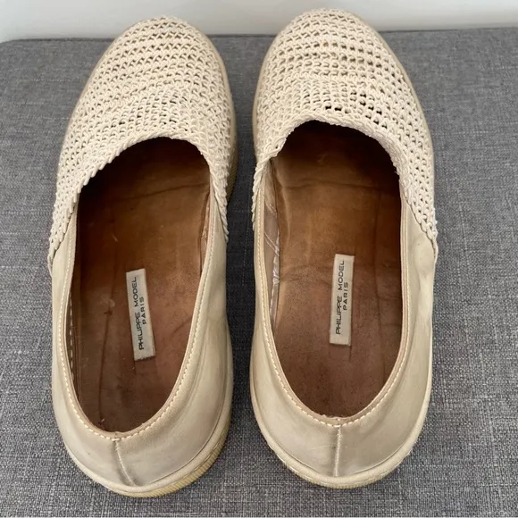 PHILIPPE MODEL Elastic Mesh Lace Slip On Flats - Tan Size 40