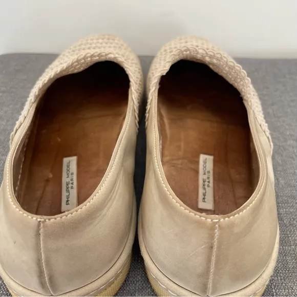 PHILIPPE MODEL Elastic Mesh Lace Slip On Flats - Tan Size 40