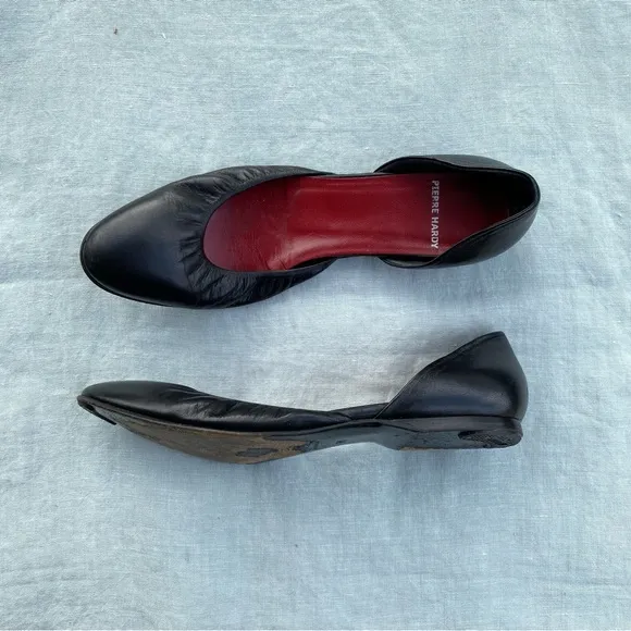 Pierre Hardy black leather stretch d'orsay ballet flats