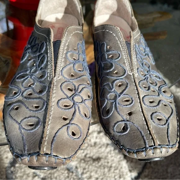 Pikolinos Leather Slip On Flats Perforated Embroidered Comfort Non-Slip 9/9.5