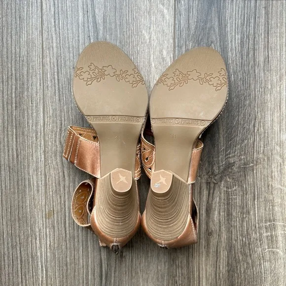 Pikolinos Tan Leather Ankle Wrap Kitten Heel Sandals |