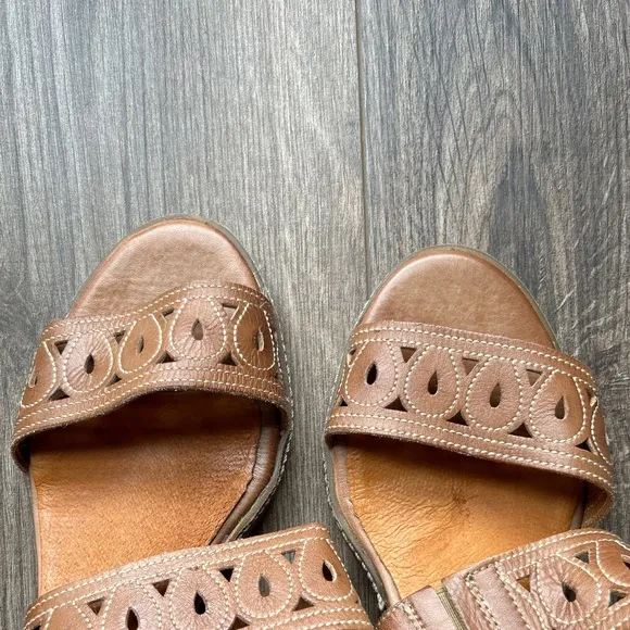Pikolinos Tan Leather Ankle Wrap Kitten Heel Sandals |