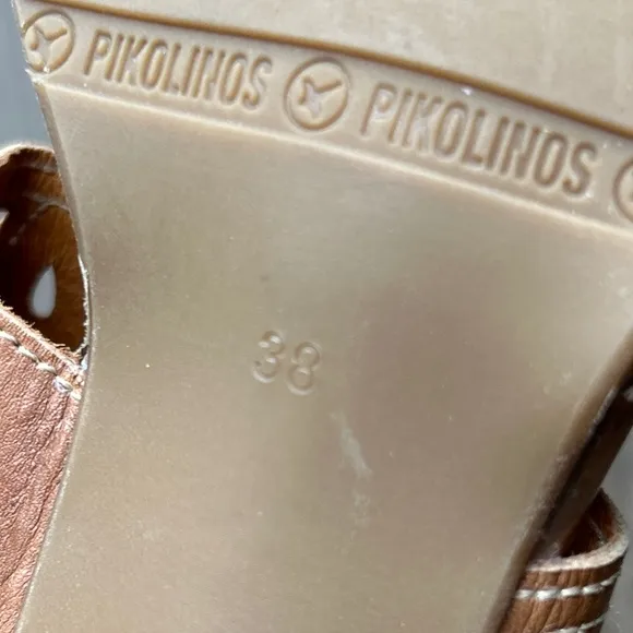 Pikolinos Tan Leather Ankle Wrap Kitten Heel Sandals |