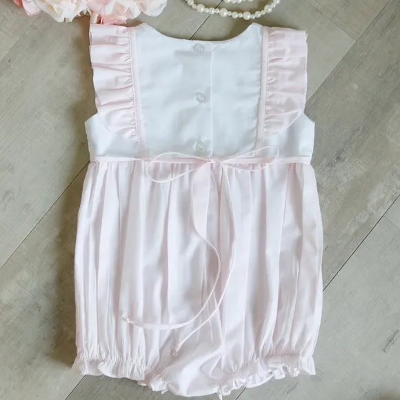 Pink and White Hand Embroidered Romper Bubble Bailey Boy's New with Tags
