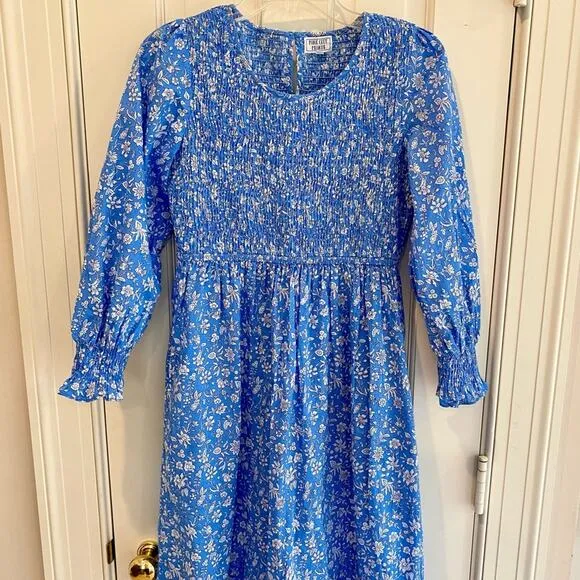 PINK CITY PRINTS Tuckernuck Cornflower Lolita Isabel Dress Blue Smocked Midi Sm