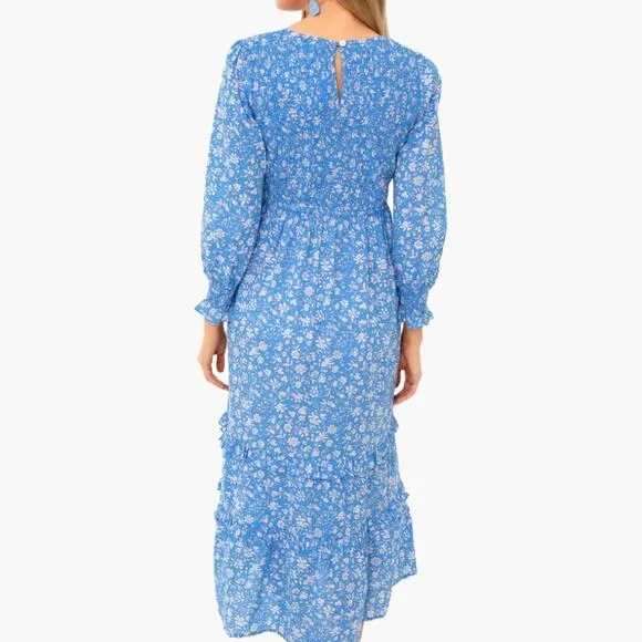 PINK CITY PRINTS Tuckernuck Cornflower Lolita Isabel Dress Blue Smocked Midi Sm