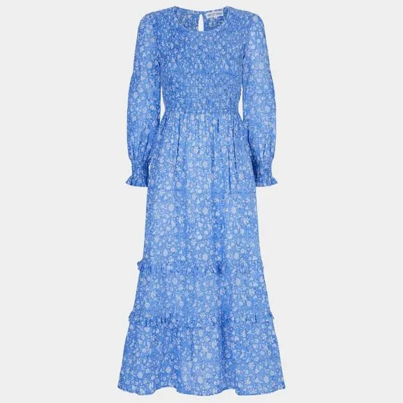 PINK CITY PRINTS Tuckernuck Cornflower Lolita Isabel Dress Blue Smocked Midi Sm