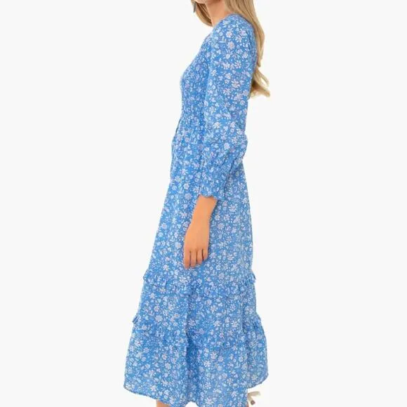 PINK CITY PRINTS Tuckernuck Cornflower Lolita Isabel Dress Blue Smocked Midi Sm