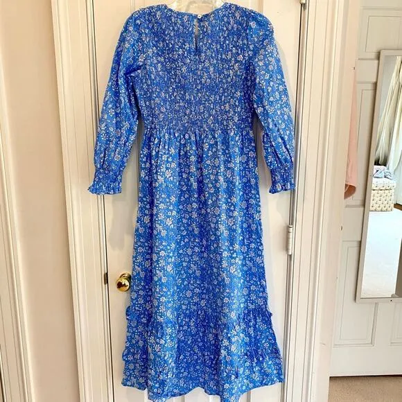 PINK CITY PRINTS Tuckernuck Cornflower Lolita Isabel Dress Blue Smocked Midi Sm