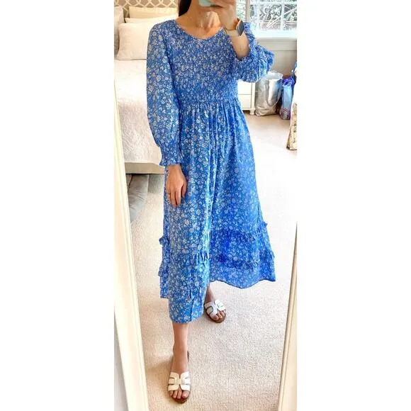 PINK CITY PRINTS Tuckernuck Cornflower Lolita Isabel Dress Blue Smocked Midi Sm