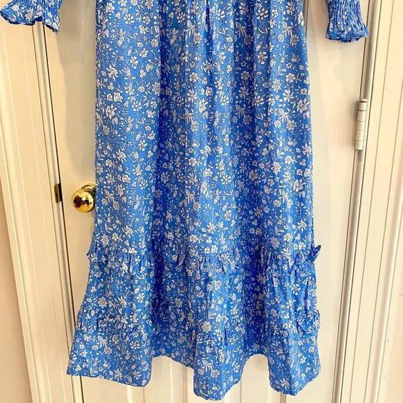 PINK CITY PRINTS Tuckernuck Cornflower Lolita Isabel Dress Blue Smocked Midi Sm