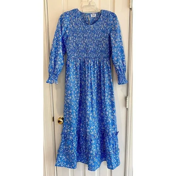 PINK CITY PRINTS Tuckernuck Cornflower Lolita Isabel Dress Blue Smocked Midi Sm