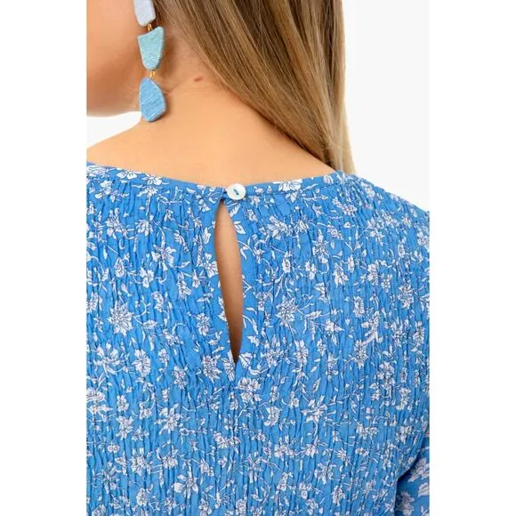 Pink City Prints Tuckernuck Cornflower Lolita Isabel Dress Blue Smocked Midi XS
