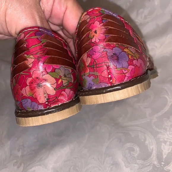 Pink floral, leather handmade flats, NWOT