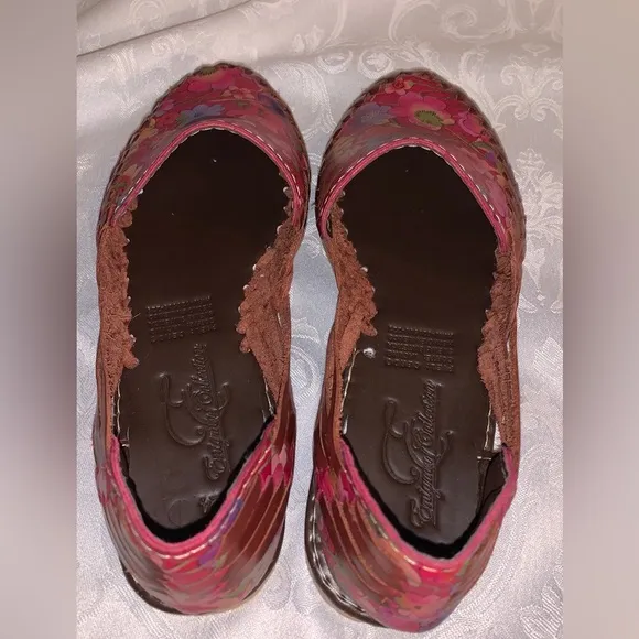 Pink floral, leather handmade flats, NWOT