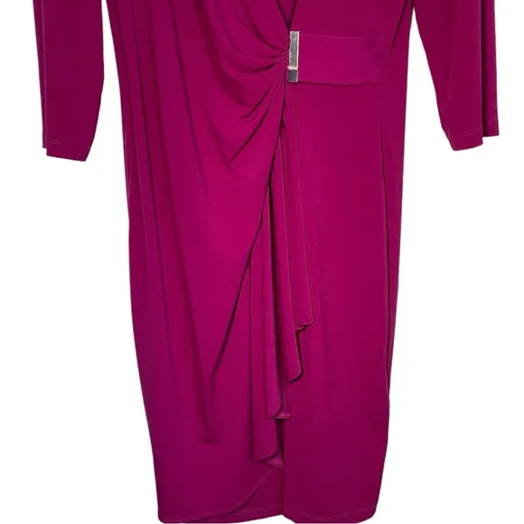 Pink Fuchsia Long 3/4 Sleeve Deep V Wrap Bethany Dress Chico's Size 2