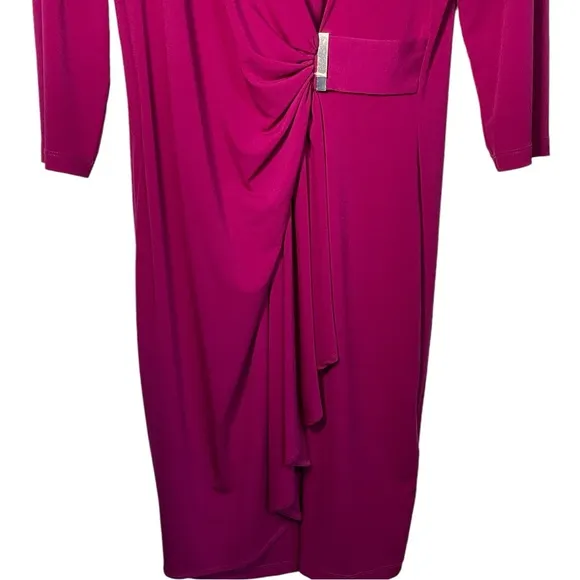 Pink Fuchsia Long 3/4 Sleeve Deep V Wrap Bethany Dress Chico's Size 2