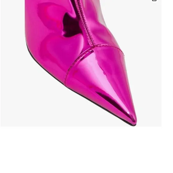 Pink Metallic Boots for Women Pointed Toe Stiletto High Heel Knee High Boots
