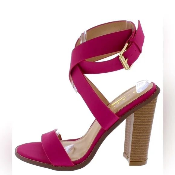 Pink Vegan Leather Ankle Strappy Lace Up High Heel Mule Sandals