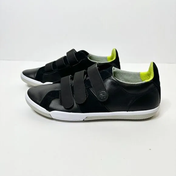 PLAE Larkin Sneakers Mens 7M Black Neon Yellow Easy Straps Athleisure