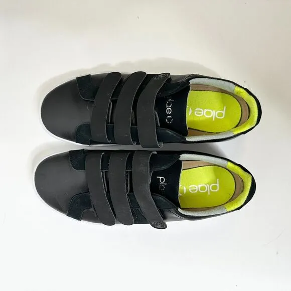 PLAE Larkin Sneakers Mens 7M Black Neon Yellow Easy Straps Athleisure