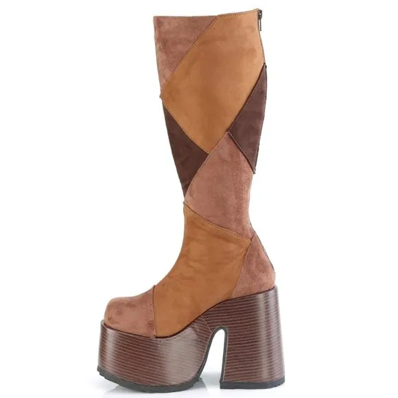 Platform Heel Patchwork Knee High Boots