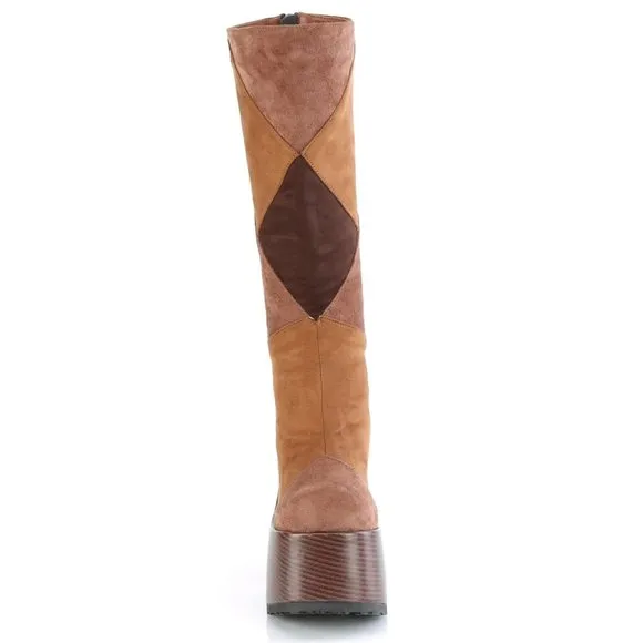 Platform Heel Patchwork Knee High Boots