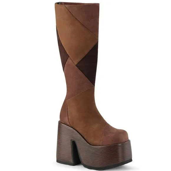Platform Heel Patchwork Knee High Boots