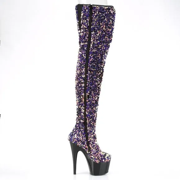 Platform Sequin Heeled Thigh High Boots