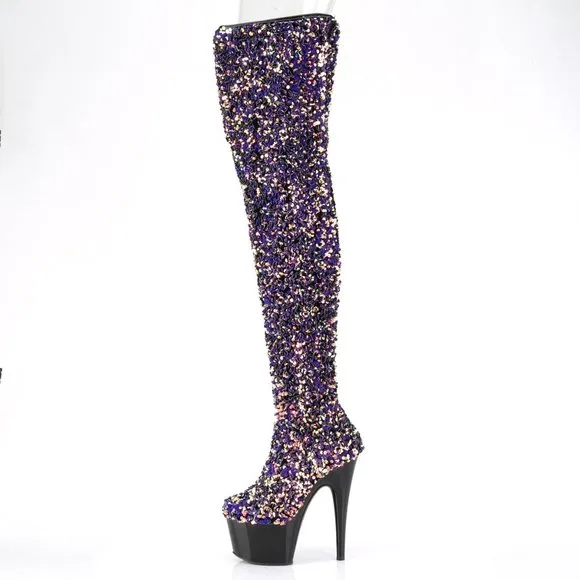 Platform Sequin Heeled Thigh High Boots
