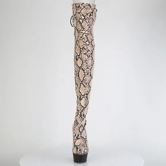 Platform Snake Print Heel Pull On Thigh High Boots
