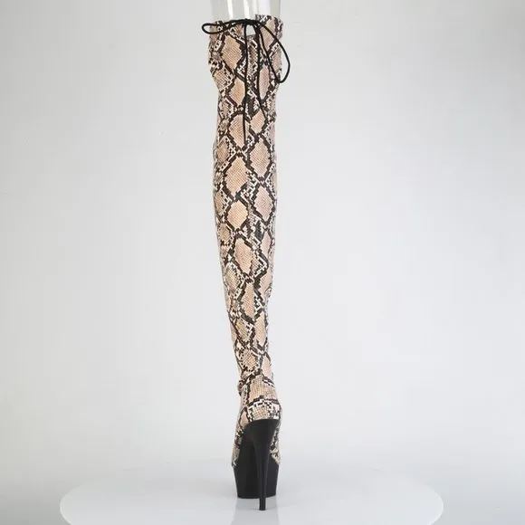 Platform Snake Print Heel Pull On Thigh High Boots
