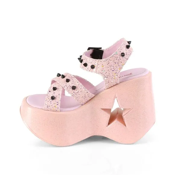 Platform Wedge Star Glitter Gothic Criss Cross Sandals