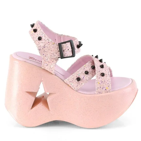Platform Wedge Star Glitter Gothic Criss Cross Sandals