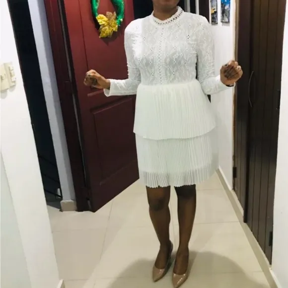 Pleaded white dress