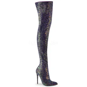 Pointed Toe Glitter Thigh High Heel Boots