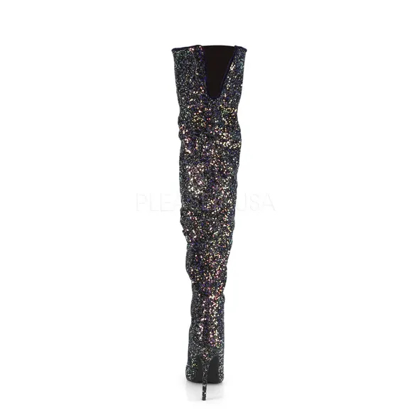 Pointed Toe Glitter Thigh High Heel Boots