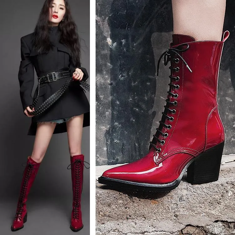 Pointed Toe Lace High Boots