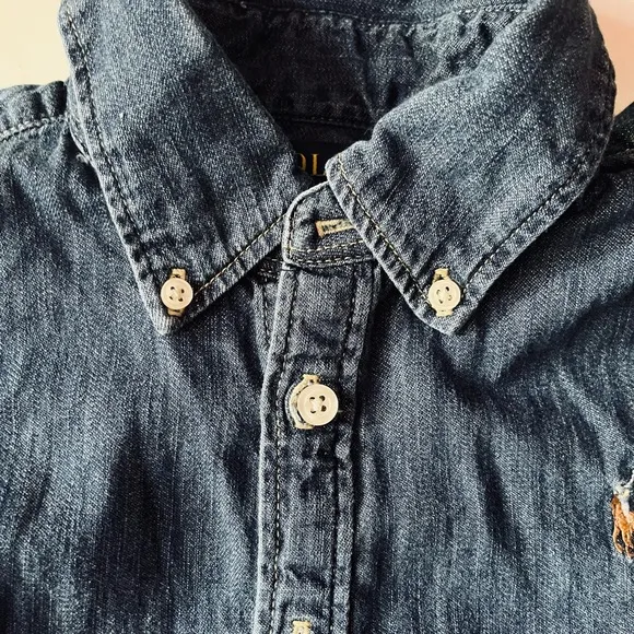 Polo Ralph Lauren Girls' Long Sleeve Button Denim Shirt Dress - No Belt