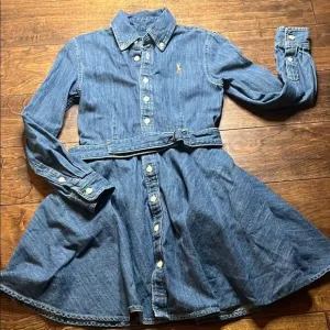 Polo Ralph Lauren Big Girls Belted Denim Cotton Shirtdress, size 7