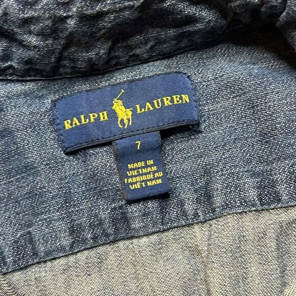 Polo Ralph Lauren Big Girls Belted Denim Cotton Shirtdress, size 7