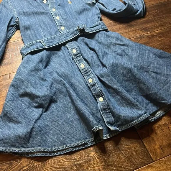 Polo Ralph Lauren Big Girls Belted Denim Cotton Shirtdress, size 7