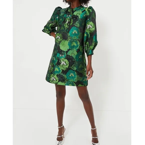 POMANDER PLACE Green Jacquard Samantha Dress NEW
