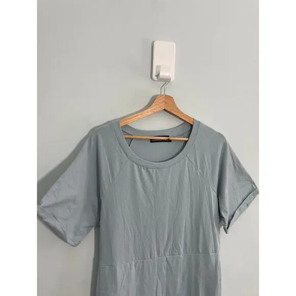 Pomander Place Women’s XL Blue Maxi Dress, Faux Wrap, Crew Neck, Short Sleeve