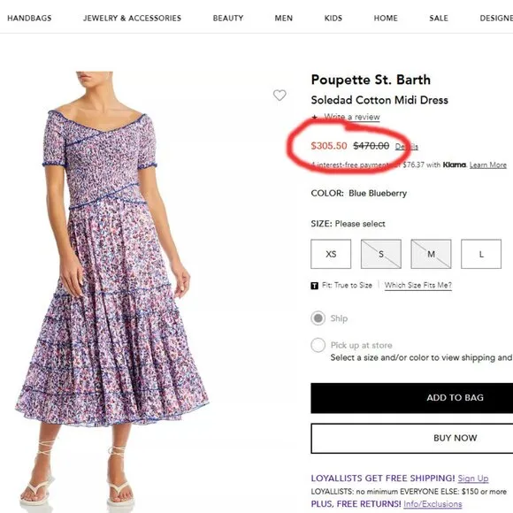 Poupette St. Barth SOLEDAD Floral Smocked Dress - M